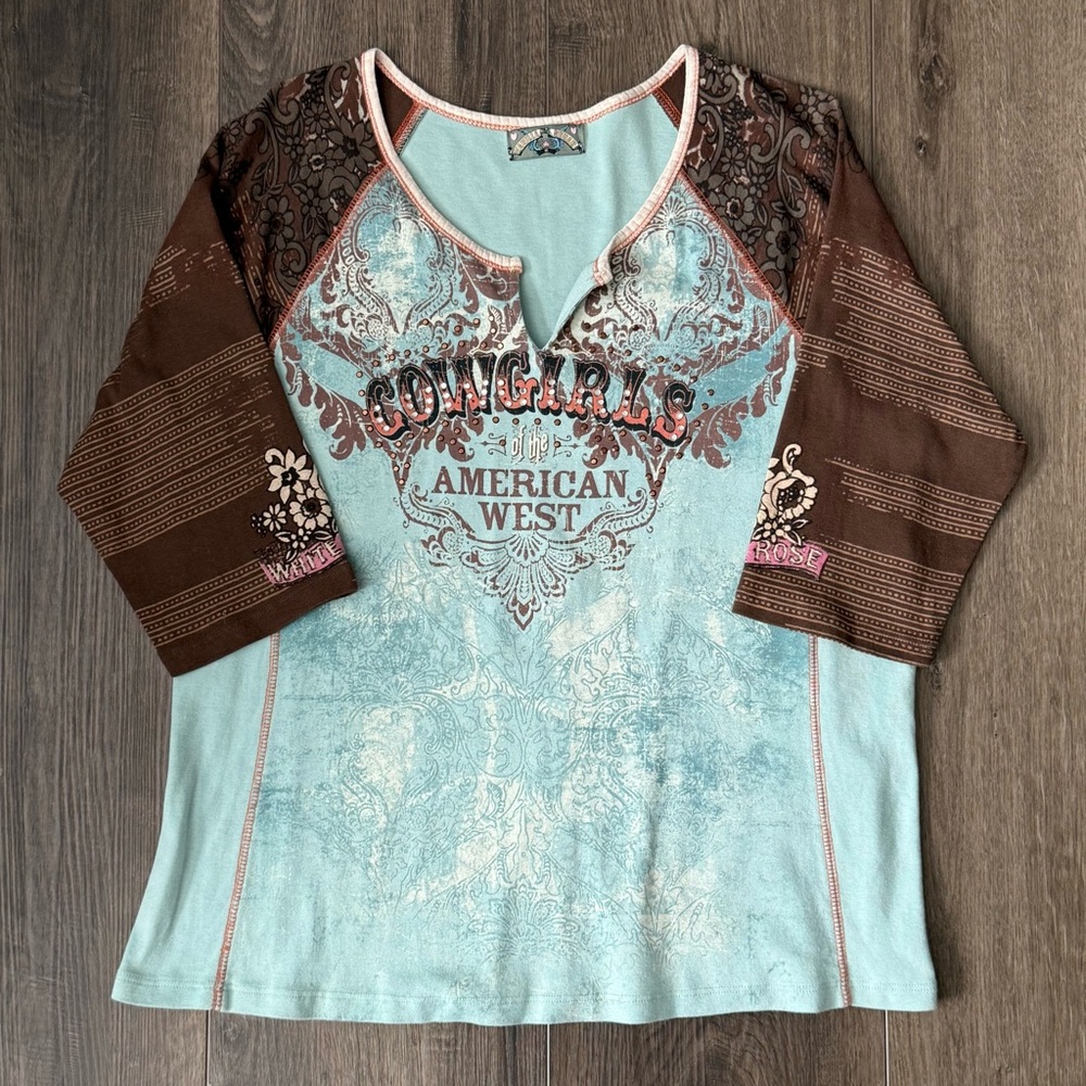 VTG y2k  Vanilla Sugar American West Cowgirls Graphic Top XL